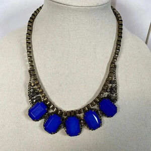 Elegant Blue Statement Necklace with antiques brass findings finish